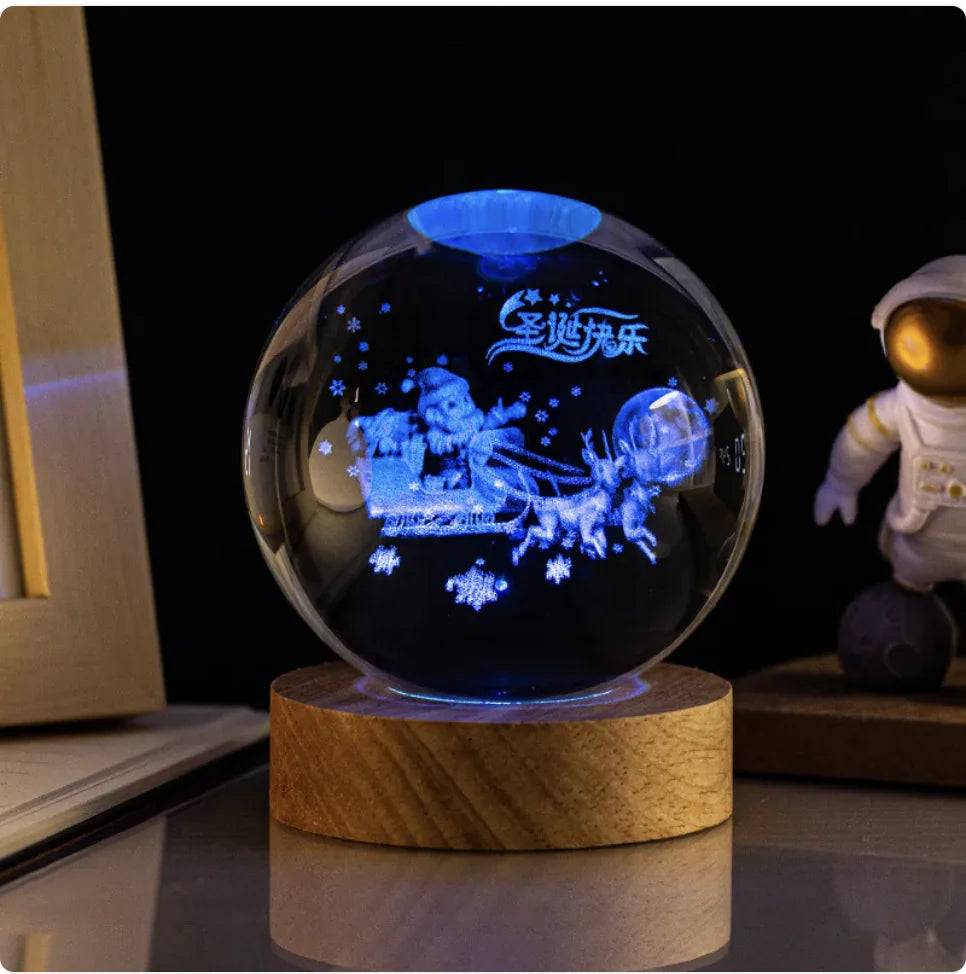 Glowing Crystal Ball Night Light with Milky Way Solar System Astronaut Design