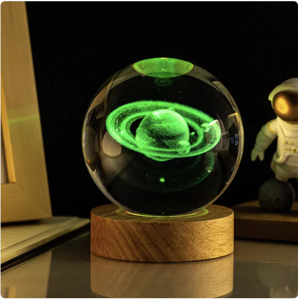 Glowing Crystal Ball Night Light with Milky Way Solar System Astronaut Design