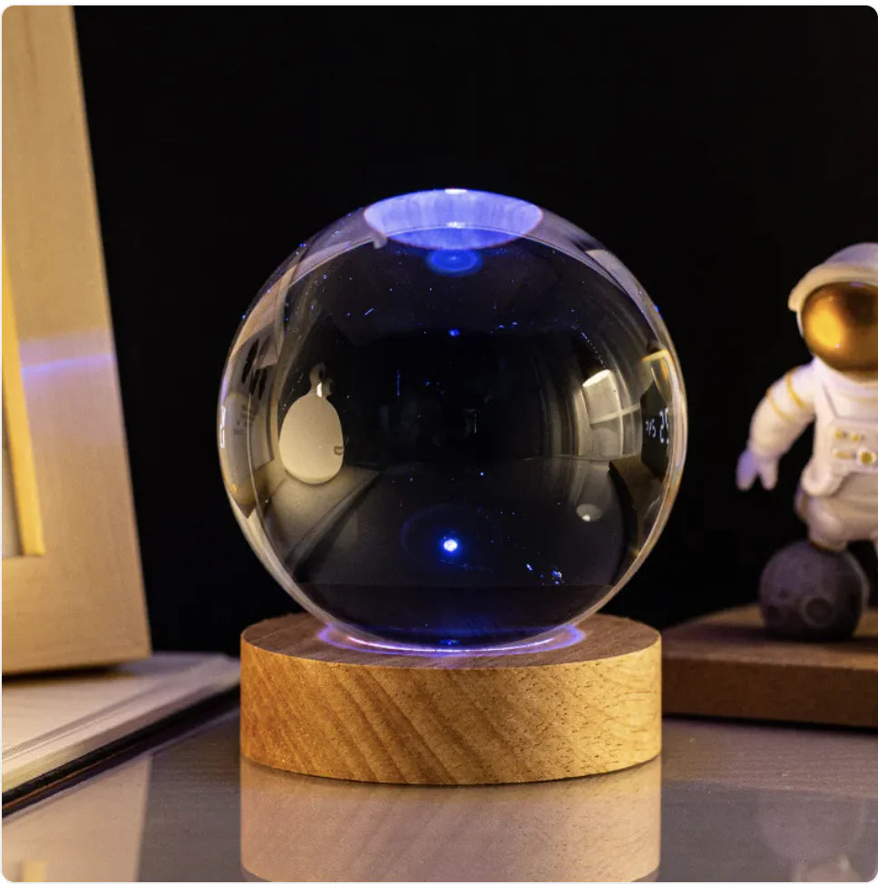 Glowing Crystal Ball Night Light with Milky Way Solar System Astronaut Design