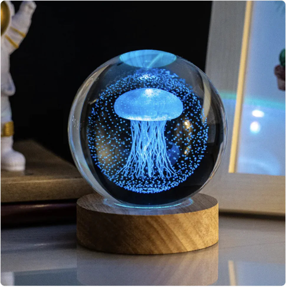 Glowing Crystal Ball Night Light with Milky Way Solar System Astronaut Design