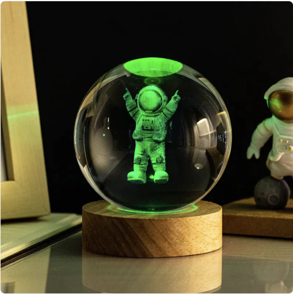 Glowing Crystal Ball Night Light with Milky Way Solar System Astronaut Design