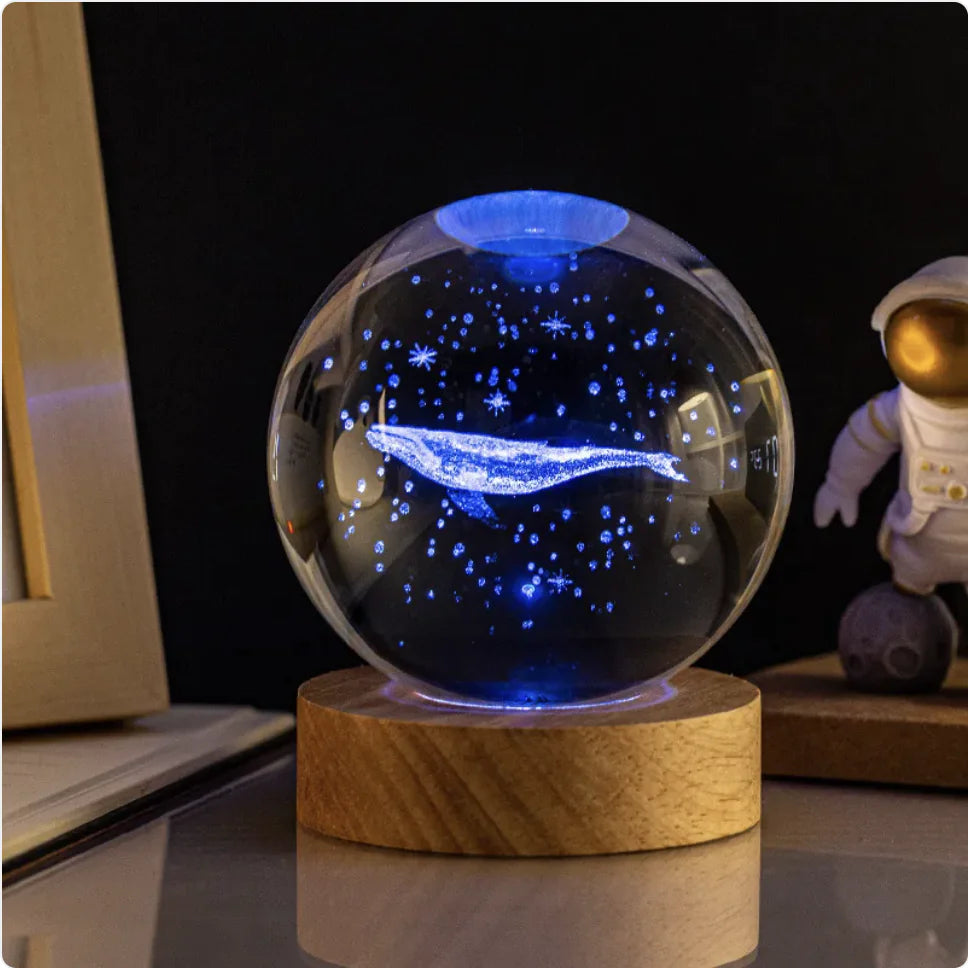 Glowing Crystal Ball Night Light with Milky Way Solar System Astronaut Design