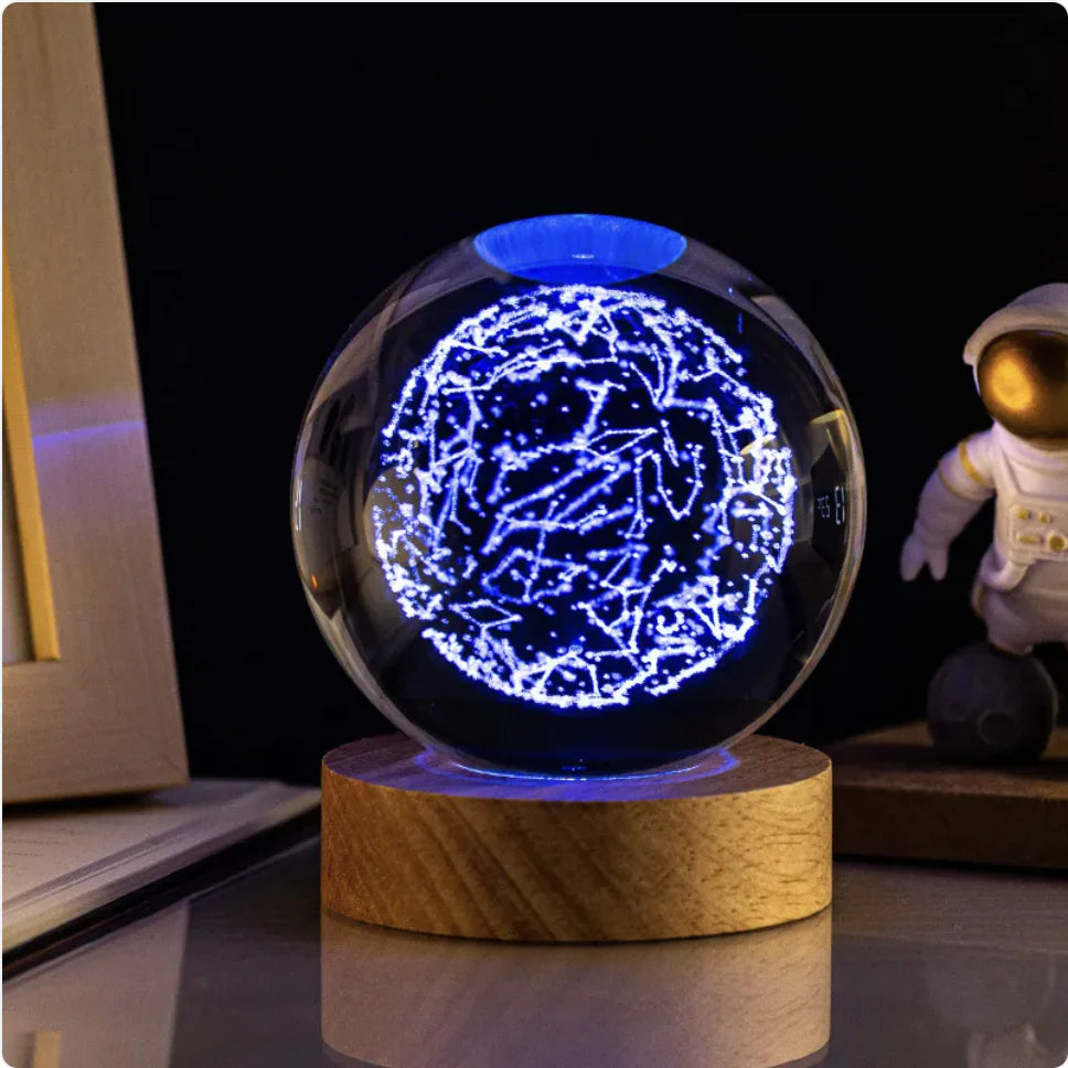 Glowing Crystal Ball Night Light with Milky Way Solar System Astronaut Design