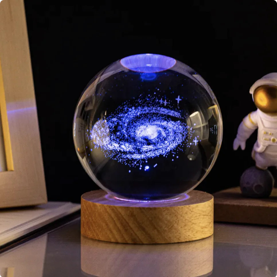 Glowing Crystal Ball Night Light with Milky Way Solar System Astronaut Design