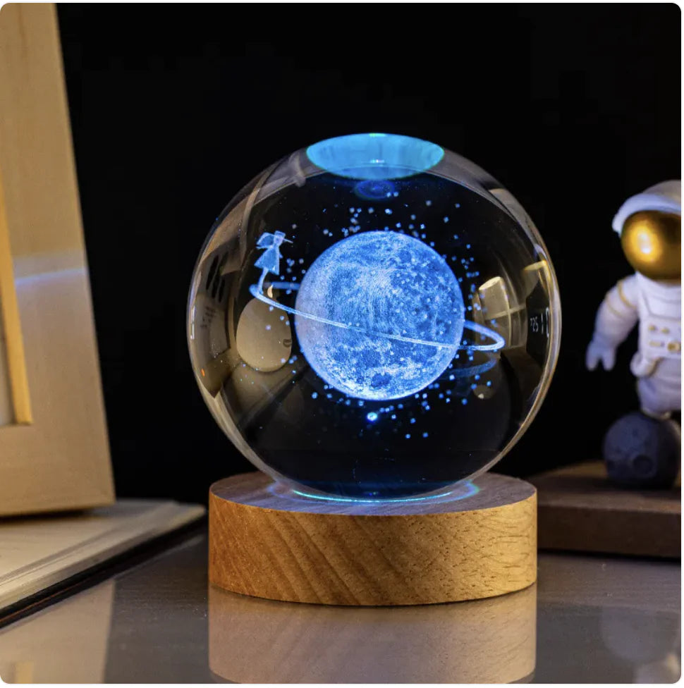 Glowing Crystal Ball Night Light with Milky Way Solar System Astronaut Design