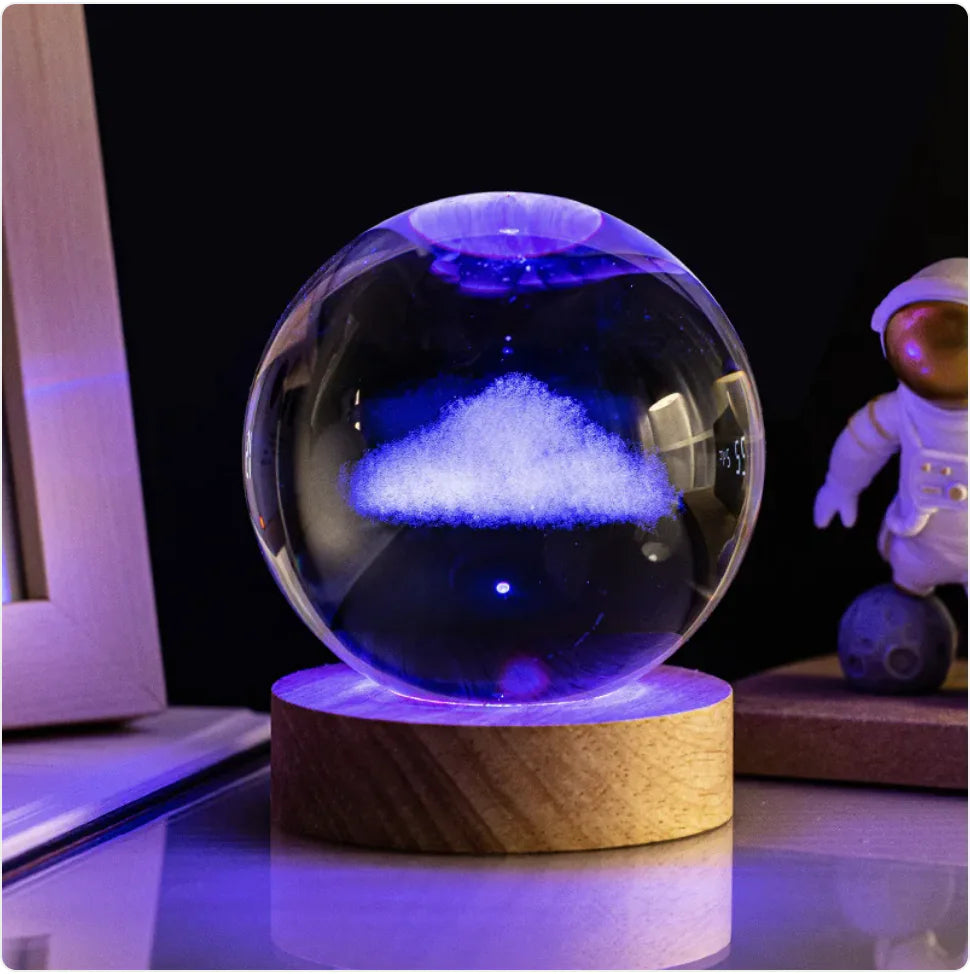 Glowing Crystal Ball Night Light with Milky Way Solar System Astronaut Design