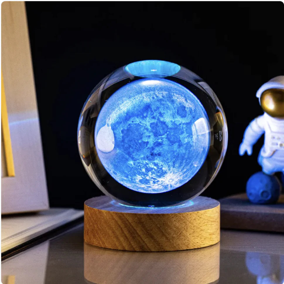 Glowing Crystal Ball Night Light with Milky Way Solar System Astronaut Design