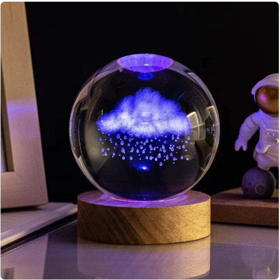 Glowing Crystal Ball Night Light with Milky Way Solar System Astronaut Design