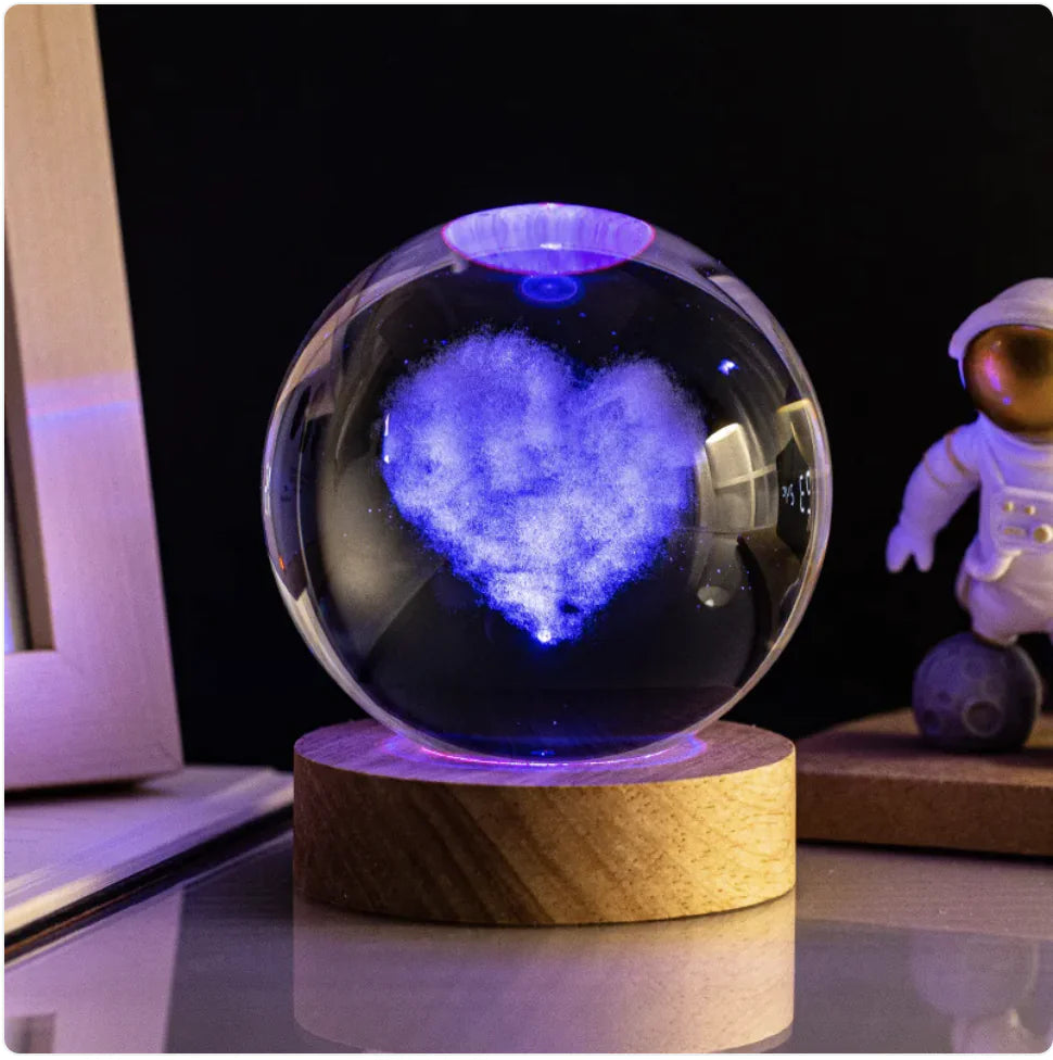 Glowing Crystal Ball Night Light with Milky Way Solar System Astronaut Design