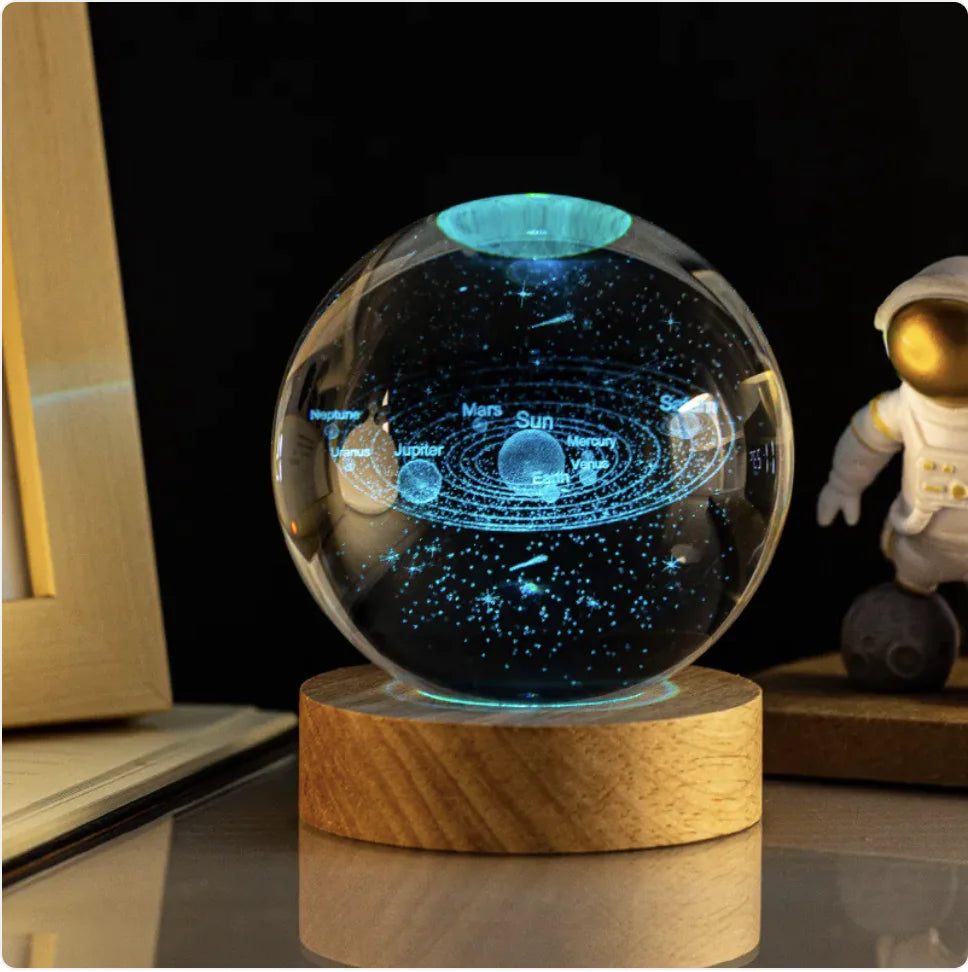 Glowing Crystal Ball Night Light with Milky Way Solar System Astronaut Design